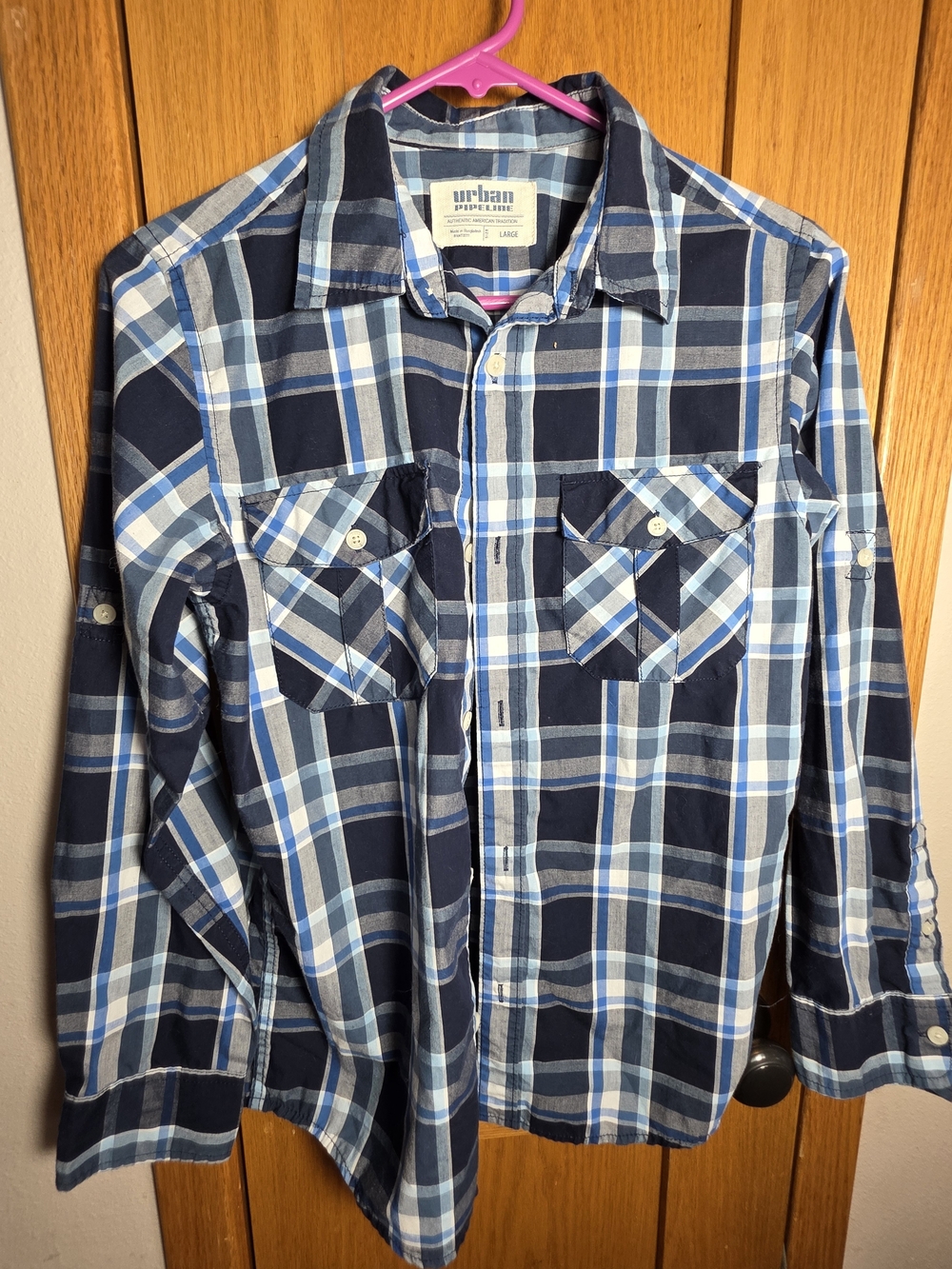 urban pipeline Blue and Light Blue Plaid Button-Down Shirt Boy's Large 90's Y2K